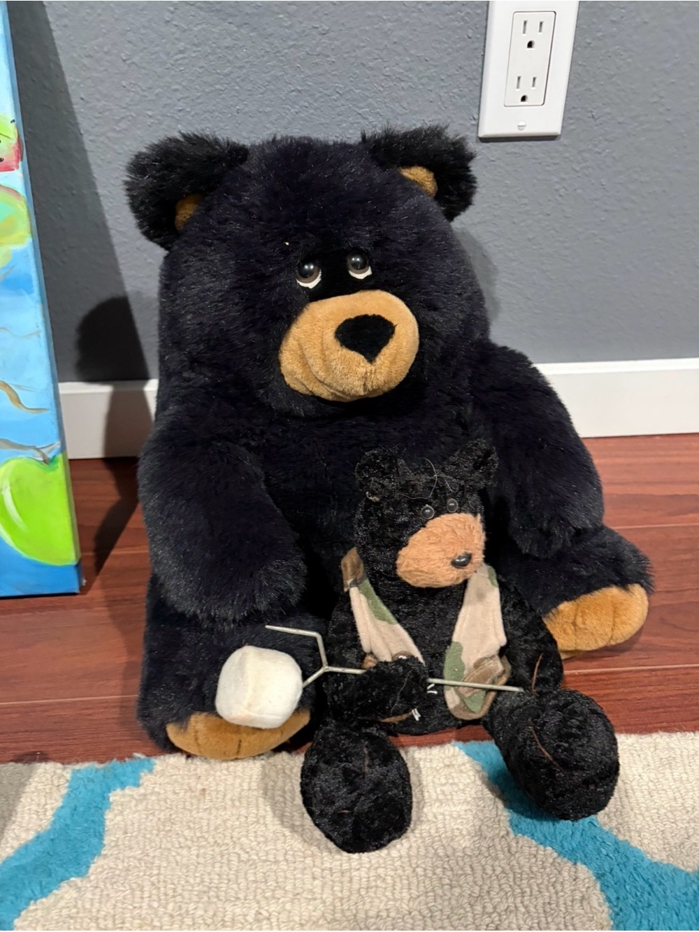 Black Bear Plush Stuffed Animal Duo with Tan Accents